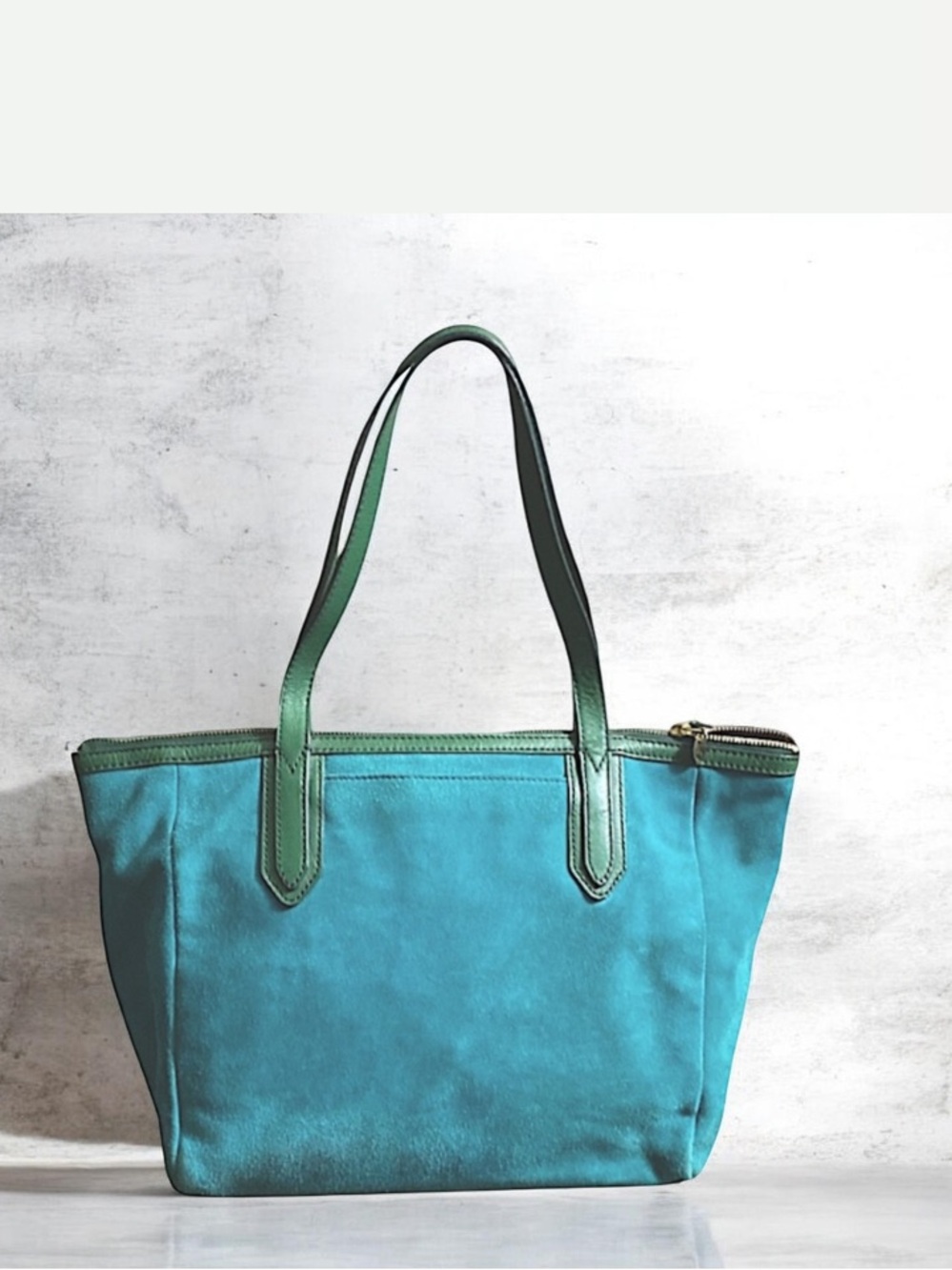 Fossil Suede Teal Tote Bag